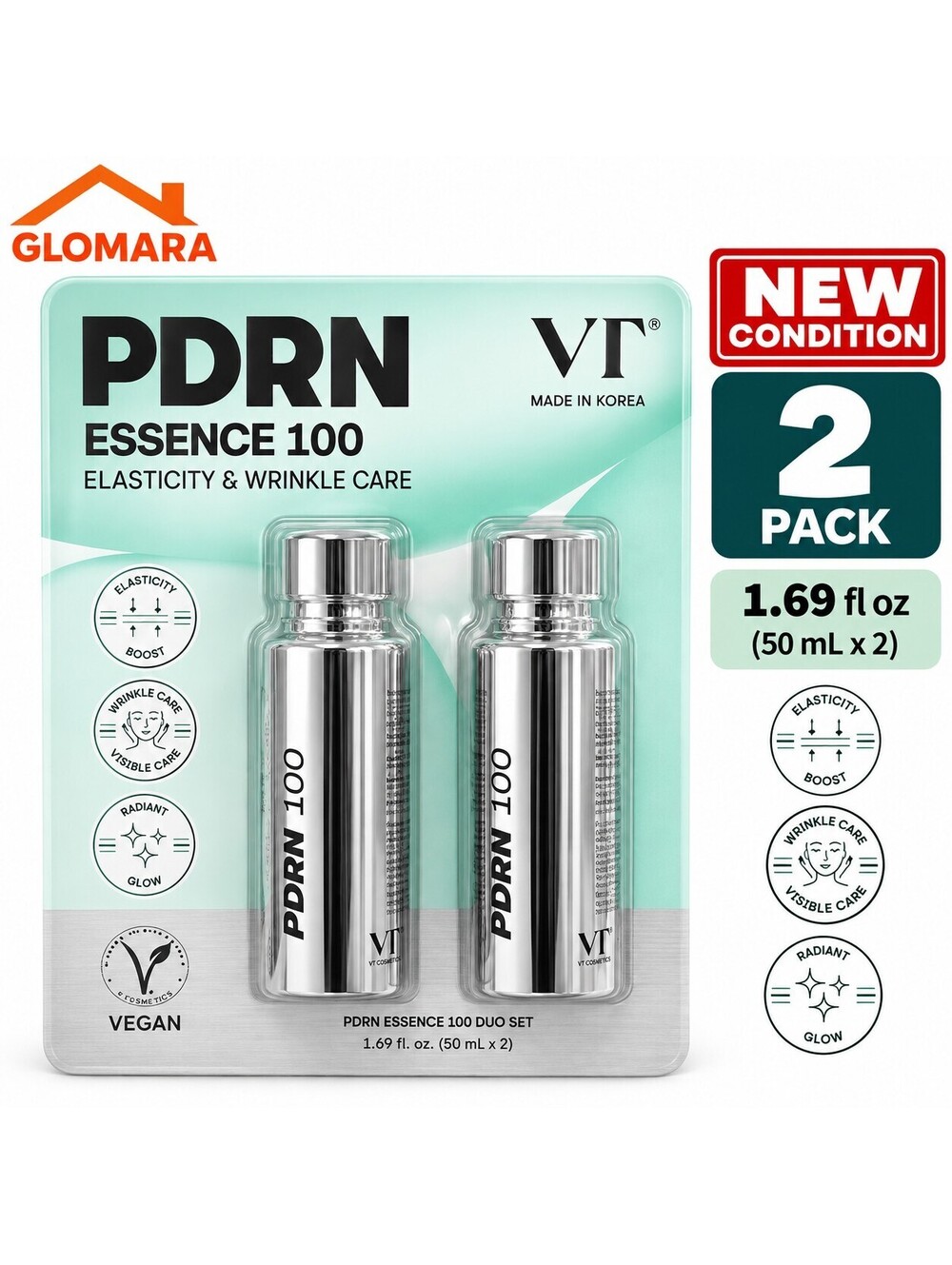 VT PDRN Essence 100 Elasticity Wrinkle Care Serum 1.69 fl oz 2 Pack Korean NEW